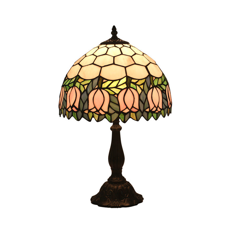 Mediterranean Dragonfly/Star/Tulip Nightstand Lamp Single Head Stained Glass Table Light in Bronze for Bedside Clearhalo 'Lamps' 'Table Lamps' Lighting' 295559