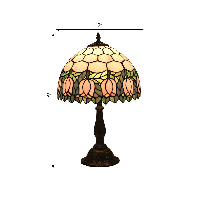 Mediterranean Dragonfly/Star/Tulip Nightstand Lamp Single Head Stained Glass Table Light in Bronze for Bedside Clearhalo 'Lamps' 'Table Lamps' Lighting' 295560