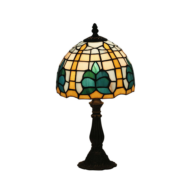 1 Light Bedside Nightstand Light Mediterranean Blue Night Table Lamp with Dome Stained Glass Shade Clearhalo 'Lamps' 'Table Lamps' Lighting' 295563