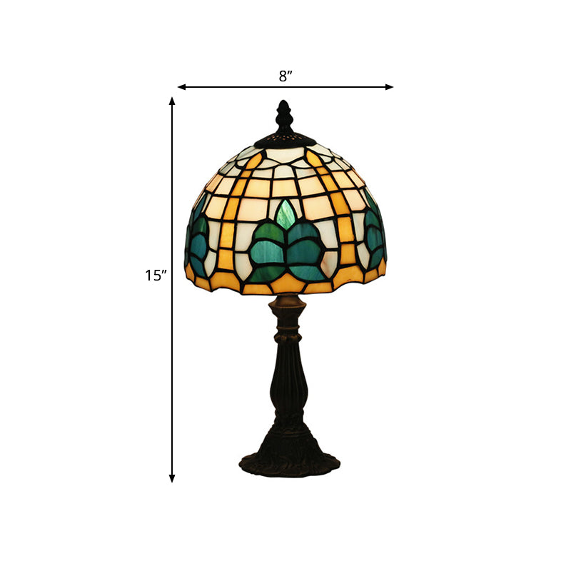 1 Light Bedside Nightstand Light Mediterranean Blue Night Table Lamp with Dome Stained Glass Shade Clearhalo 'Lamps' 'Table Lamps' Lighting' 295564
