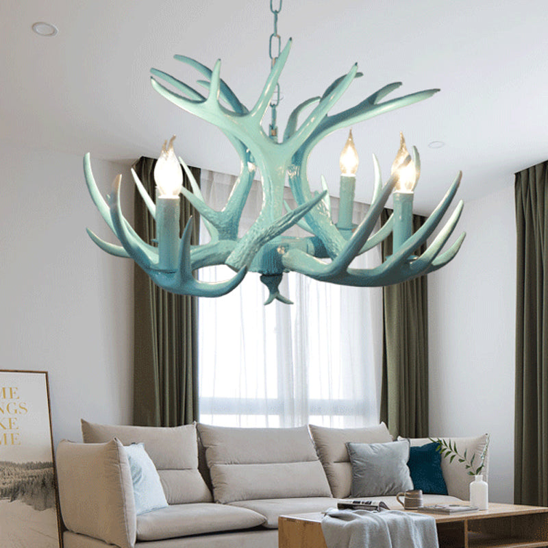 4/8 Heads Branch Chandelier Lighting Cottage Blue Resin Hanging Ceiling Lamp for Living Room Clearhalo 'Ceiling Lights' 'Chandeliers' Lighting' options 295578