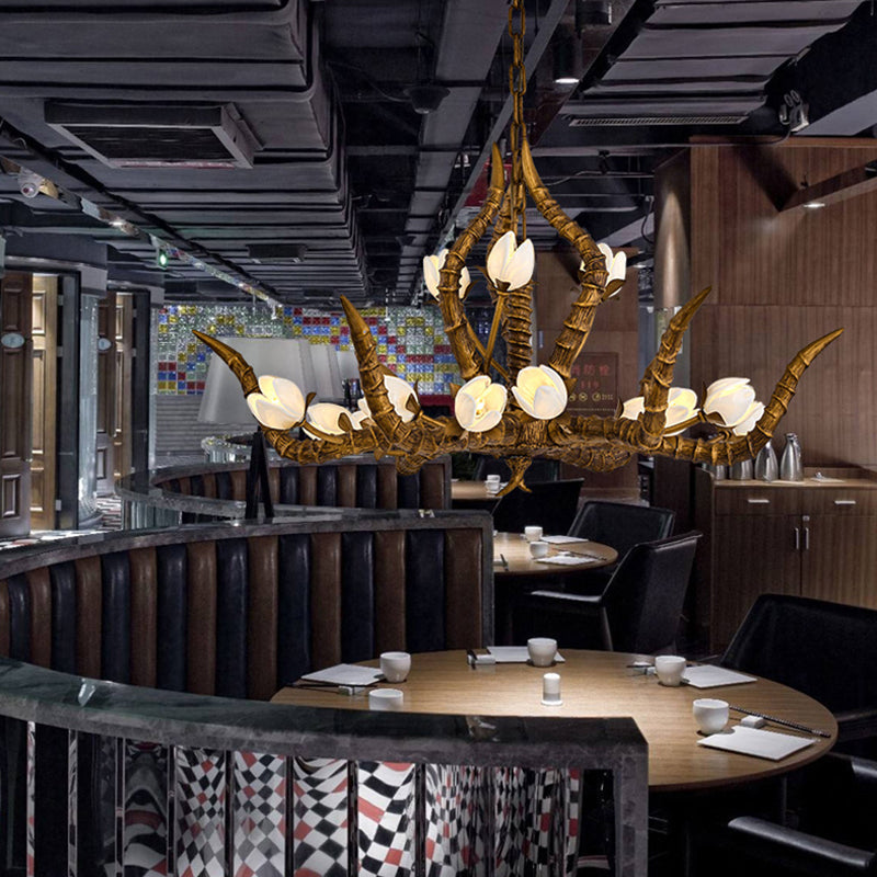 Gold 15 Bulbs Pendant Chandelier Tradition Resin Branch Suspension Hanging Light for Restaurant Clearhalo 'Ceiling Lights' 'Chandeliers' Lighting' options 295598