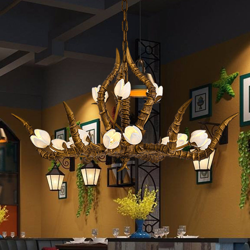 Gold 15 Bulbs Pendant Chandelier Tradition Resin Branch Suspension Hanging Light for Restaurant Clearhalo 'Ceiling Lights' 'Chandeliers' Lighting' options 295599