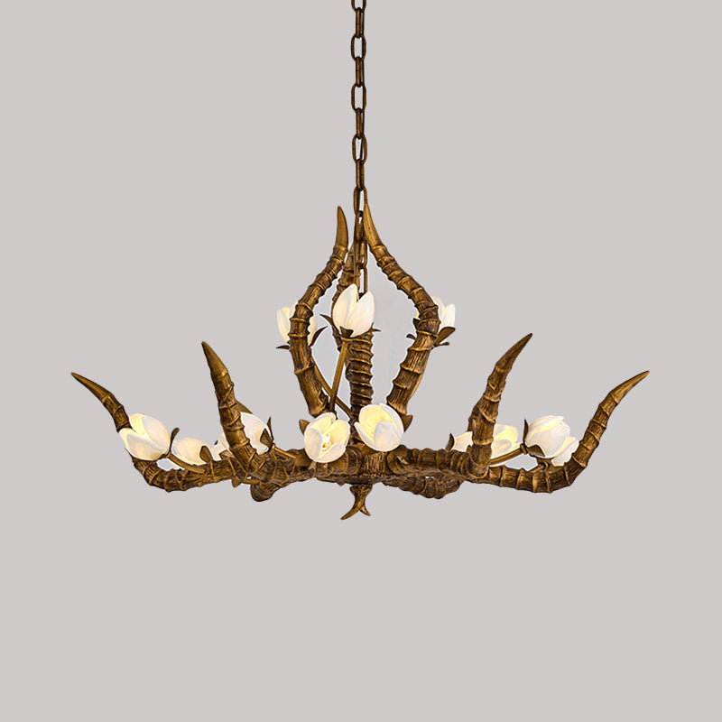 Gold 15 Bulbs Pendant Chandelier Tradition Resin Branch Suspension Hanging Light for Restaurant Clearhalo 'Ceiling Lights' 'Chandeliers' Lighting' options 295601