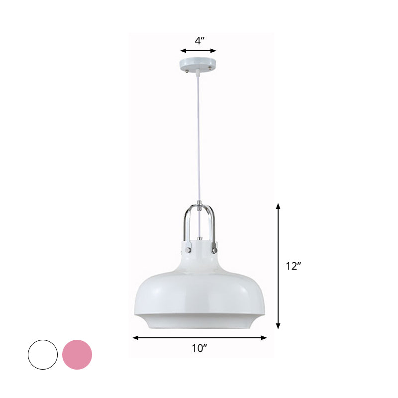 Modern Barn Metal Hanging Ceiling Light 10"/14" Wide 1 Light Pendant Lighting Fixture in White/Pink Clearhalo 'Ceiling Lights' 'Modern Pendants' 'Modern' 'Pendant Lights' 'Pendants' Lighting' 295607