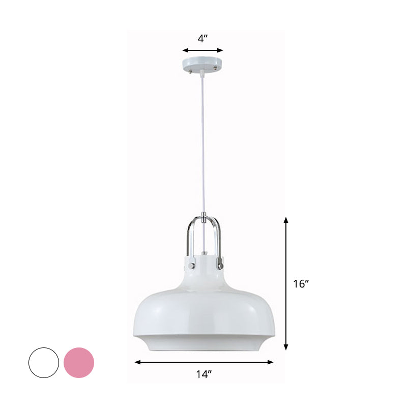 Modern Barn Metal Hanging Ceiling Light 10"/14" Wide 1 Light Pendant Lighting Fixture in White/Pink Clearhalo 'Ceiling Lights' 'Modern Pendants' 'Modern' 'Pendant Lights' 'Pendants' Lighting' 295608