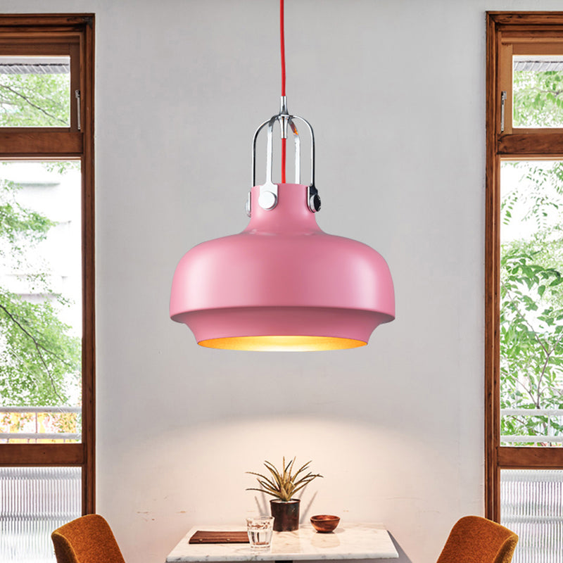 Modern Barn Metal Hanging Ceiling Light 10"/14" Wide 1 Light Pendant Lighting Fixture in White/Pink Pink Clearhalo 'Ceiling Lights' 'Modern Pendants' 'Modern' 'Pendant Lights' 'Pendants' Lighting' 295609