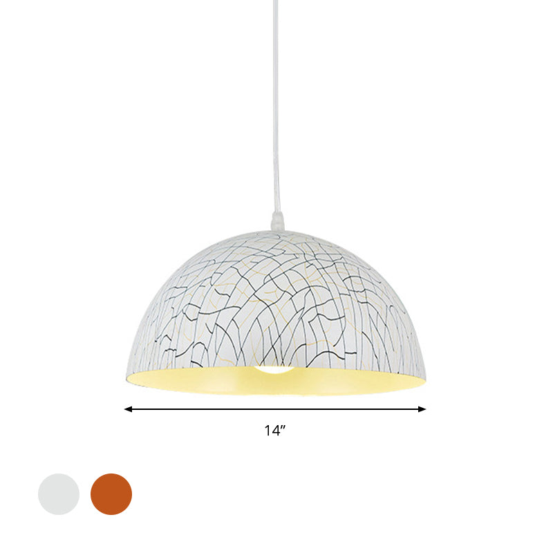 Dome Pendant Light Fixture Minimalist Metal 12"/14"/16" Wide 1 Light Red Brown/Ivory Hanging Lamp Kit for Dining Room Clearhalo 'Ceiling Lights' 'Modern Pendants' 'Modern' 'Pendant Lights' 'Pendants' Lighting' 295634