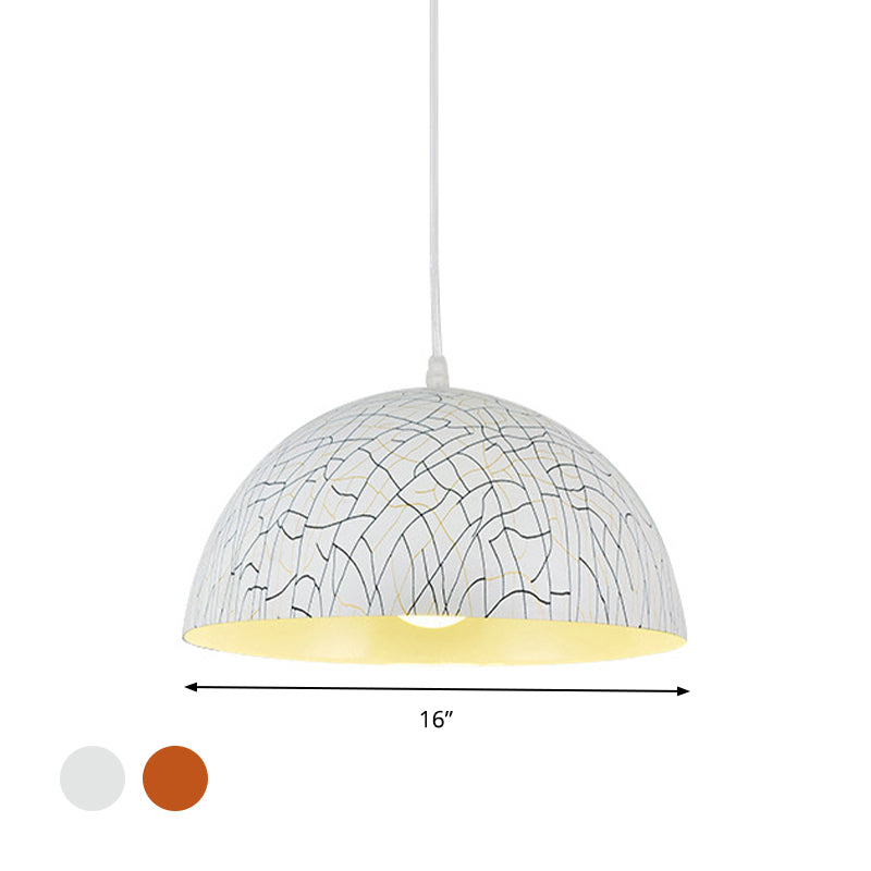 Dome Pendant Light Fixture Minimalist Metal 12"/14"/16" Wide 1 Light Red Brown/Ivory Hanging Lamp Kit for Dining Room Clearhalo 'Ceiling Lights' 'Modern Pendants' 'Modern' 'Pendant Lights' 'Pendants' Lighting' 295635