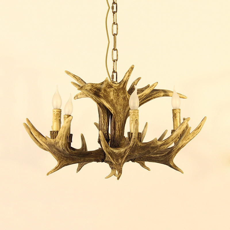 Rustic Faux Antler Ceiling Chandelier 5 Heads Resin Hanging Pendant Light in Brown for Living Room Clearhalo 'Ceiling Lights' 'Chandeliers' Lighting' options 295679