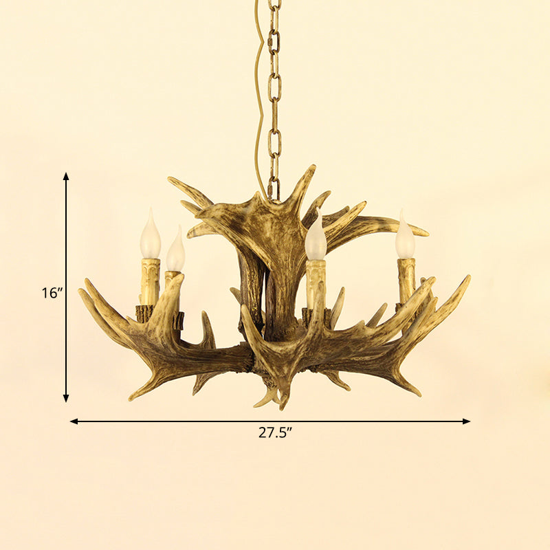 Rustic Faux Antler Ceiling Chandelier 5 Heads Resin Hanging Pendant Light in Brown for Living Room Clearhalo 'Ceiling Lights' 'Chandeliers' Lighting' options 295680