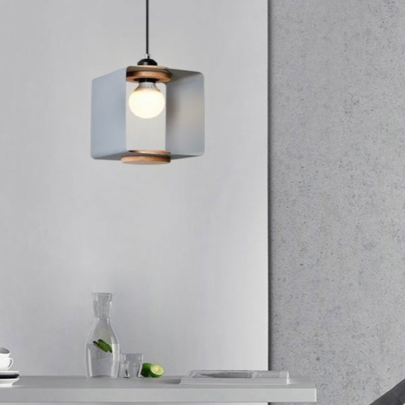 Rectangle Metal Drop Pendant Contemporary 1 Light Grey/White Hanging Light Fixture for Dining Room Clearhalo 'Ceiling Lights' 'Modern Pendants' 'Modern' 'Pendant Lights' 'Pendants' Lighting' 295683