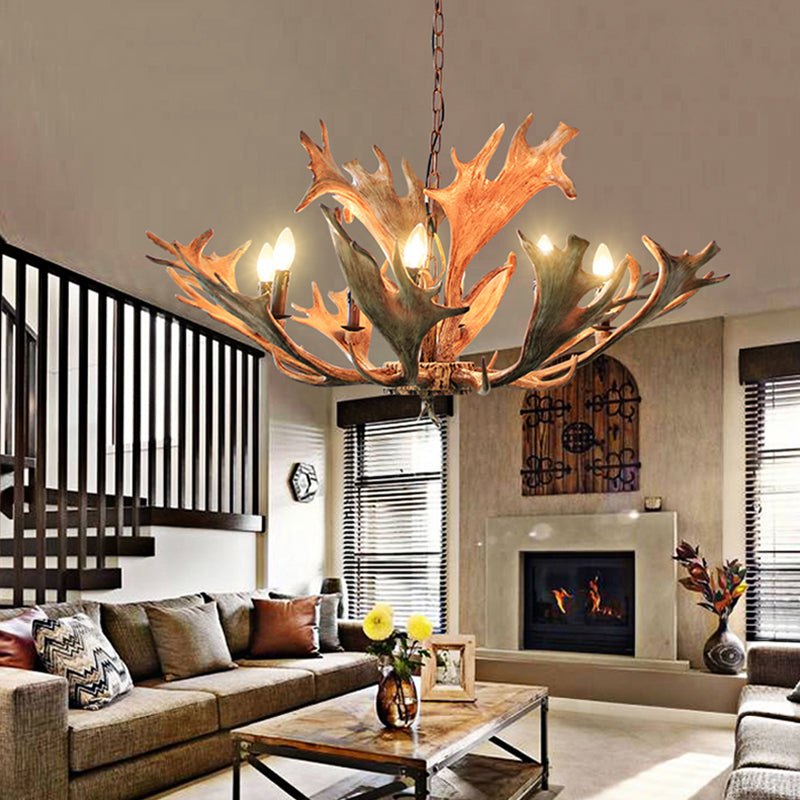 Rustic Deer Antler Ceiling Chandelier 8 Heads Resin Suspension Pendant Light in Brown for Restaurant Brown Clearhalo 'Ceiling Lights' 'Chandeliers' Lighting' options 295697_745fbac2-506e-4ac5-951d-d77161191334