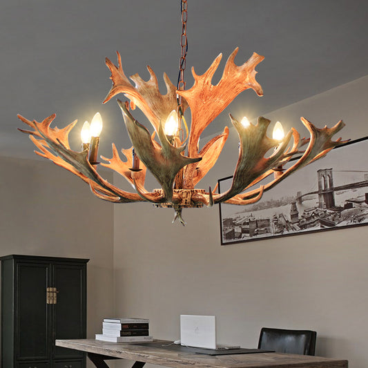 Rustic Deer Antler Ceiling Chandelier 8 Heads Resin Suspension Pendant Light in Brown for Restaurant Clearhalo 'Ceiling Lights' 'Chandeliers' Lighting' options 295698