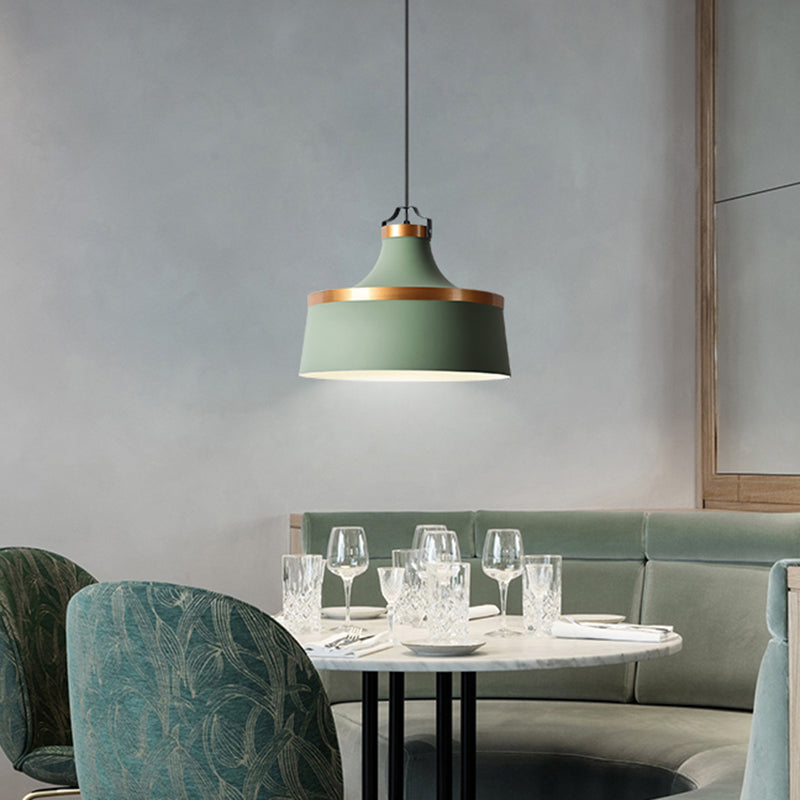 Minimalist Drum Metal Pendant Lighting 1 Light Pendulum Light in Grey/White/Blue for Dining Room Green Clearhalo 'Ceiling Lights' 'Modern Pendants' 'Modern' 'Pendant Lights' 'Pendants' Lighting' 295702