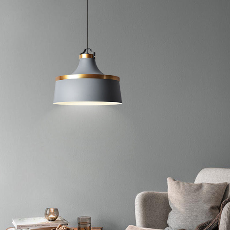 Minimalist Drum Metal Pendant Lighting 1 Light Pendulum Light in Grey/White/Blue for Dining Room Grey Clearhalo 'Ceiling Lights' 'Modern Pendants' 'Modern' 'Pendant Lights' 'Pendants' Lighting' 295711