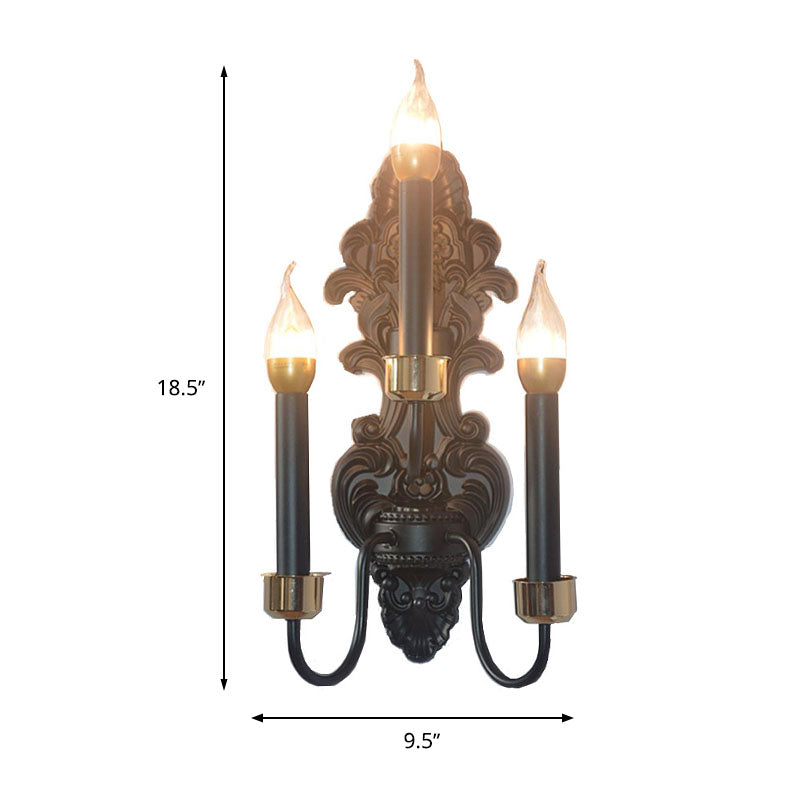 3 Bulbs Metal Wall Mount Lighting Rural Black Candle Living Room Flush Wall Sconce Clearhalo 'Wall Lamps & Sconces' 'Wall Lights' Lighting' 295733