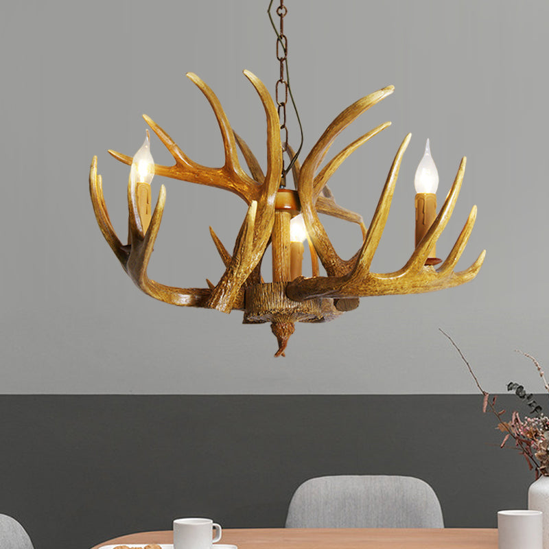 Antler Restaurant Pendant Chandelier Traditional Resin 3/4/5 Bulbs Brown Hanging Ceiling Light Kit Clearhalo 'Ceiling Lights' 'Chandeliers' Lighting' options 295752