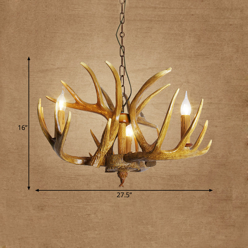 Antler Restaurant Pendant Chandelier Traditional Resin 3/4/5 Bulbs Brown Hanging Ceiling Light Kit Clearhalo 'Ceiling Lights' 'Chandeliers' Lighting' options 295754