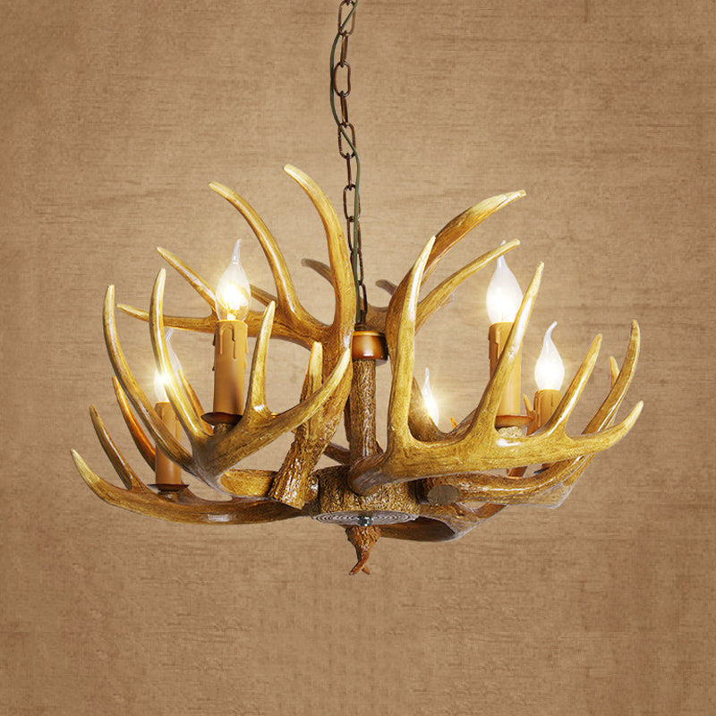 Antler Restaurant Pendant Chandelier Traditional Resin 3/4/5 Bulbs Brown Hanging Ceiling Light Kit 5 Brown Clearhalo 'Ceiling Lights' 'Chandeliers' Lighting' options 295758_1b66247f-168e-4c27-b458-053d635e6d71