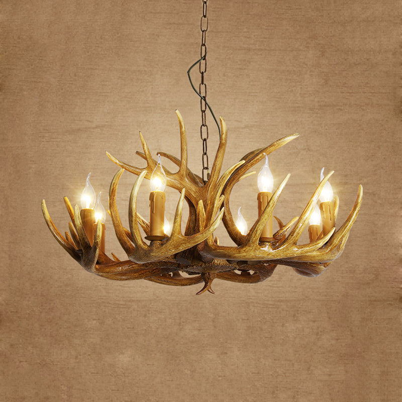 Antler Restaurant Pendant Chandelier Traditional Resin 3/4/5 Bulbs Brown Hanging Ceiling Light Kit 8 Brown Clearhalo 'Ceiling Lights' 'Chandeliers' Lighting' options 295762_c1bc232d-3d1f-41f9-94a6-a55404edad9a