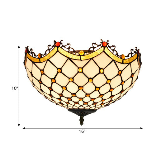 3 Heads Ceiling Lighting Tiffany Scalloped White Glass Flush Light Fixture for Corridor Clearhalo 'Ceiling Lights' 'Close To Ceiling Lights' 'Close to ceiling' 'Flush mount' Lighting' 295784