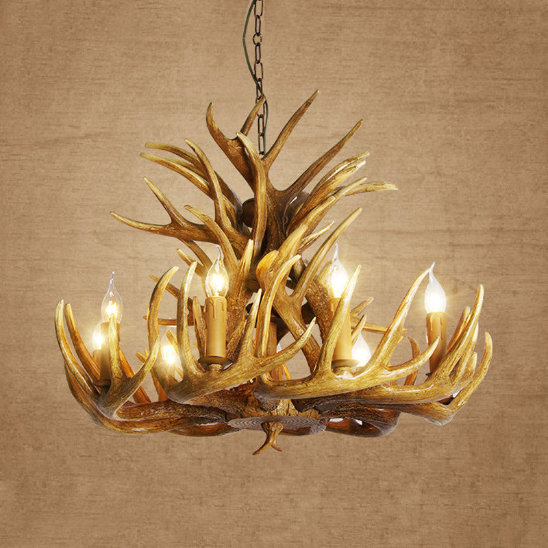 Rustic Deer Antler Chandelier Lamp 21.5"/25.5"/27.5" Wide 9/12 Heads Resin Ceiling Hanging Light in Brown for Living Room Clearhalo 'Ceiling Lights' 'Chandeliers' Lighting' options 295787