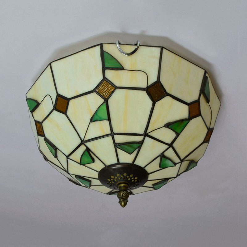 12"/16" W White Dome Ceiling Lamp Tiffany 2/3 Bulbs Multicolored Stained Glass Flush Mount Lighting Clearhalo 'Ceiling Lights' 'Close To Ceiling Lights' 'Close to ceiling' 'Flush mount' Lighting' 295808