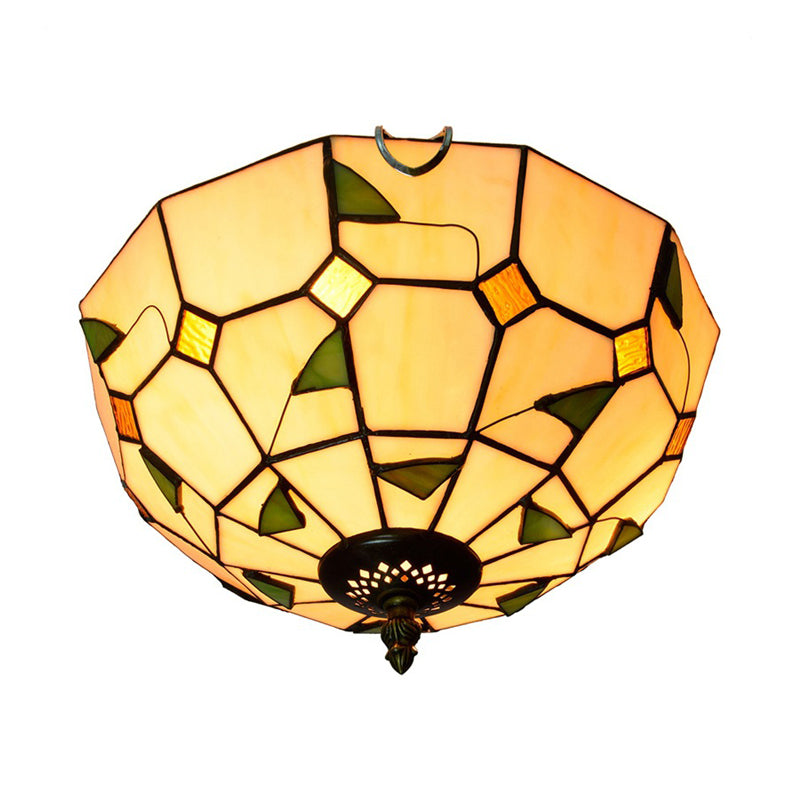 12"/16" W White Dome Ceiling Lamp Tiffany 2/3 Bulbs Multicolored Stained Glass Flush Mount Lighting Clearhalo 'Ceiling Lights' 'Close To Ceiling Lights' 'Close to ceiling' 'Flush mount' Lighting' 295809