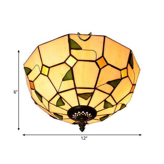 12"/16" W White Dome Ceiling Lamp Tiffany 2/3 Bulbs Multicolored Stained Glass Flush Mount Lighting Clearhalo 'Ceiling Lights' 'Close To Ceiling Lights' 'Close to ceiling' 'Flush mount' Lighting' 295810