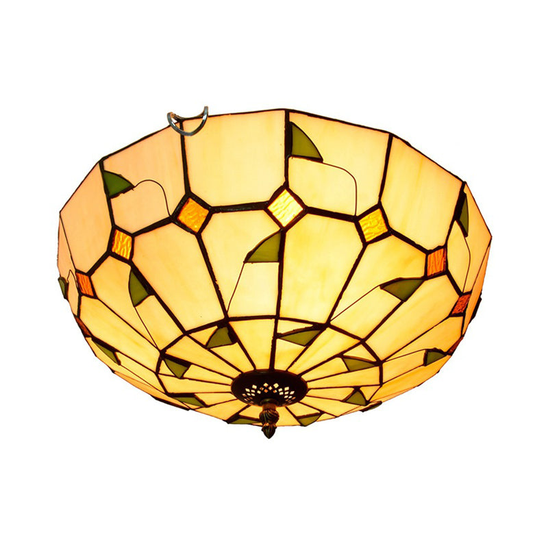 12"/16" W White Dome Ceiling Lamp Tiffany 2/3 Bulbs Multicolored Stained Glass Flush Mount Lighting Clearhalo 'Ceiling Lights' 'Close To Ceiling Lights' 'Close to ceiling' 'Flush mount' Lighting' 295812