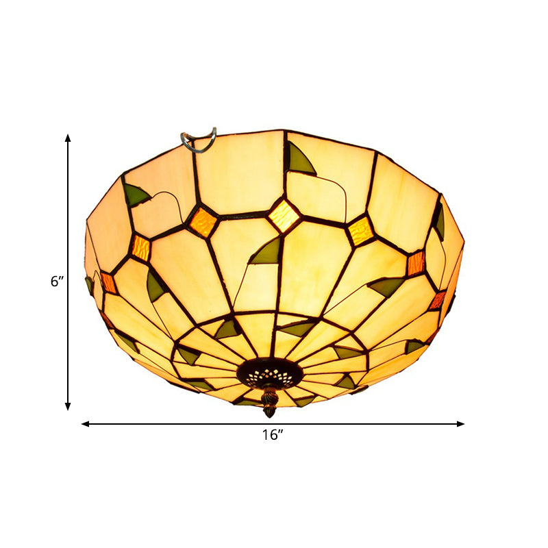 12"/16" W White Dome Ceiling Lamp Tiffany 2/3 Bulbs Multicolored Stained Glass Flush Mount Lighting Clearhalo 'Ceiling Lights' 'Close To Ceiling Lights' 'Close to ceiling' 'Flush mount' Lighting' 295813