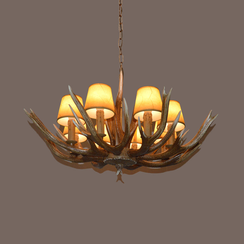Resin Brown Ceiling Chandelier Branch 4/6/8 Bulbs Traditional Pendant Light Fixture with Beige Cone Fabric Shade Clearhalo 'Ceiling Lights' 'Chandeliers' Lighting' options 295819