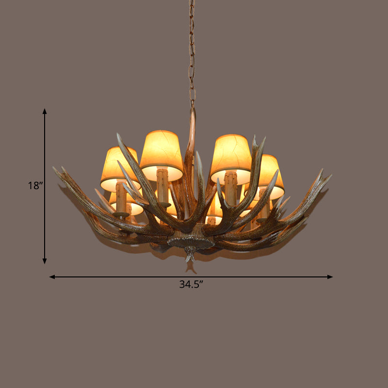 Resin Brown Ceiling Chandelier Branch 4/6/8 Bulbs Traditional Pendant Light Fixture with Beige Cone Fabric Shade Clearhalo 'Ceiling Lights' 'Chandeliers' Lighting' options 295820
