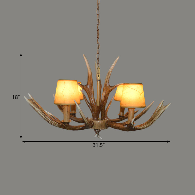 Resin Brown Ceiling Chandelier Branch 4/6/8 Bulbs Traditional Pendant Light Fixture with Beige Cone Fabric Shade Clearhalo 'Ceiling Lights' 'Chandeliers' Lighting' options 295822