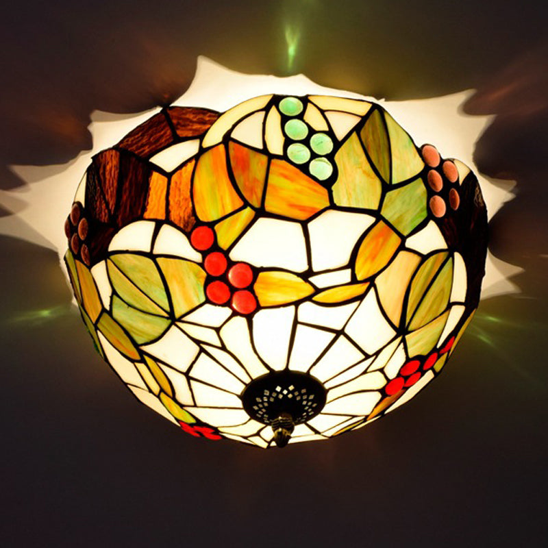 12"/16" W Tiffany Bowl Flush Mount Recessed Lighting 2/3 Bulbs Handcrafted Stained Glass Close to Ceiling Lamp Clearhalo 'Ceiling Lights' 'Close To Ceiling Lights' 'Close to ceiling' 'Flush mount' Lighting' 295825