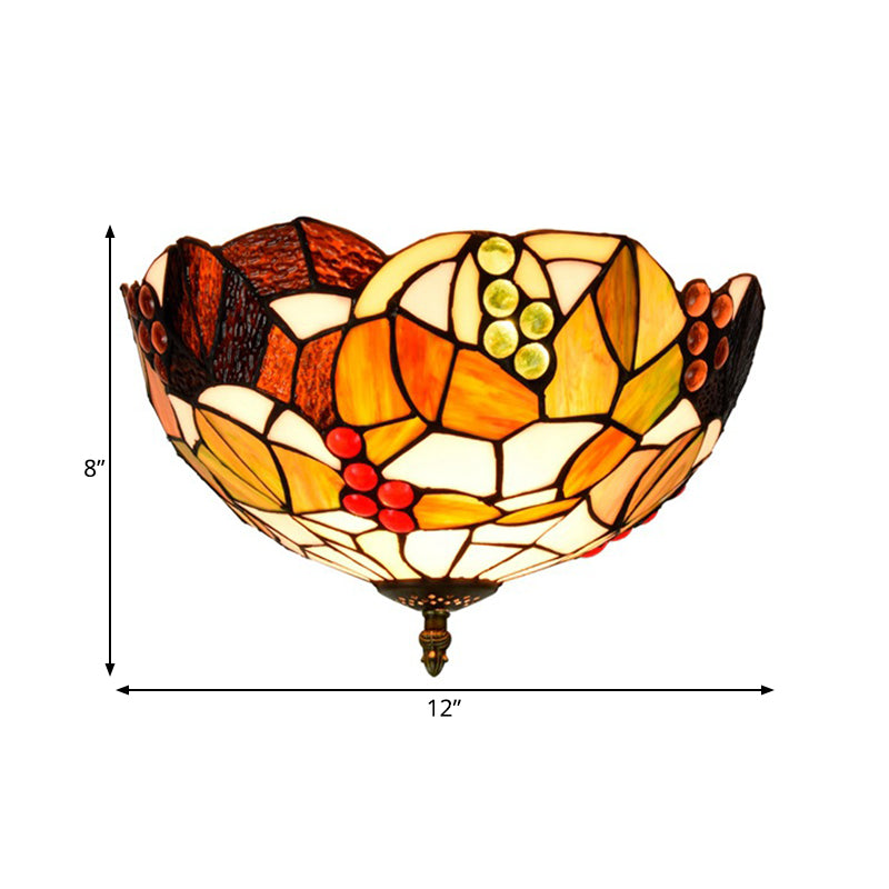 12"/16" W Tiffany Bowl Flush Mount Recessed Lighting 2/3 Bulbs Handcrafted Stained Glass Close to Ceiling Lamp Clearhalo 'Ceiling Lights' 'Close To Ceiling Lights' 'Close to ceiling' 'Flush mount' Lighting' 295827