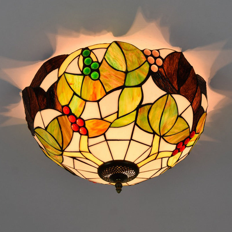 12"/16" W Tiffany Bowl Flush Mount Recessed Lighting 2/3 Bulbs Handcrafted Stained Glass Close to Ceiling Lamp Clearhalo 'Ceiling Lights' 'Close To Ceiling Lights' 'Close to ceiling' 'Flush mount' Lighting' 295829