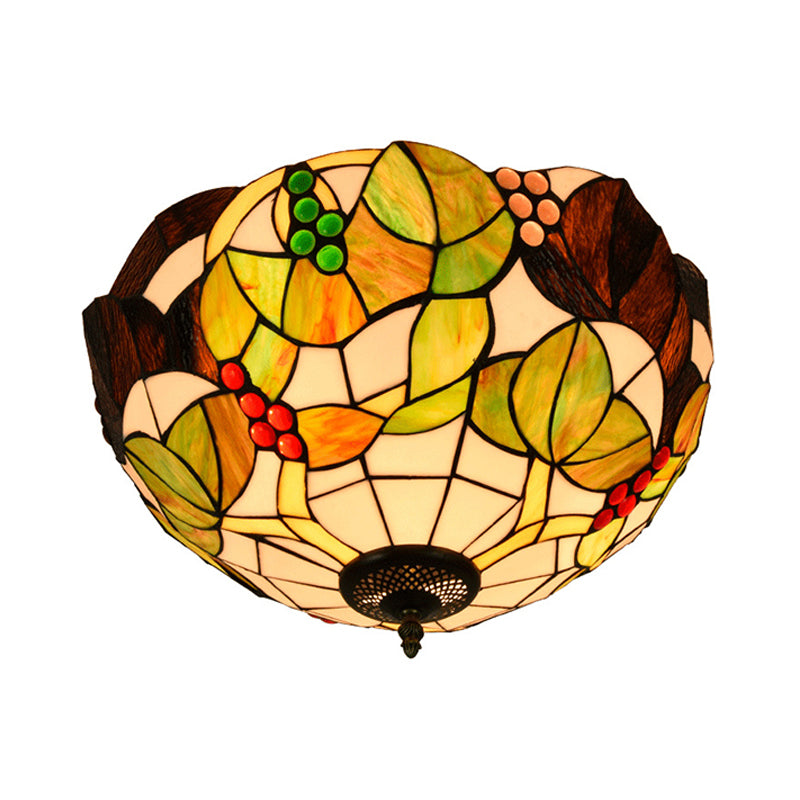 12"/16" W Tiffany Bowl Flush Mount Recessed Lighting 2/3 Bulbs Handcrafted Stained Glass Close to Ceiling Lamp Clearhalo 'Ceiling Lights' 'Close To Ceiling Lights' 'Close to ceiling' 'Flush mount' Lighting' 295830
