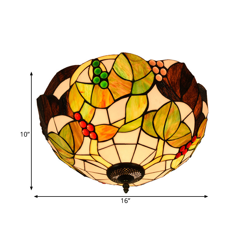 12"/16" W Tiffany Bowl Flush Mount Recessed Lighting 2/3 Bulbs Handcrafted Stained Glass Close to Ceiling Lamp Clearhalo 'Ceiling Lights' 'Close To Ceiling Lights' 'Close to ceiling' 'Flush mount' Lighting' 295831