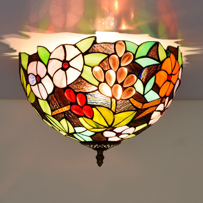 2/3 Lights Flower Ceiling Lighting Tiffany Brass Metal Flush Mount Light for Hallway, 12"/16" Wide Clearhalo 'Ceiling Lights' 'Close To Ceiling Lights' 'Close to ceiling' 'Flush mount' Lighting' 295833