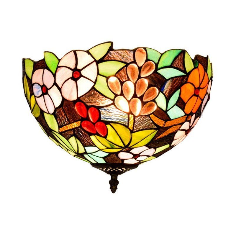 2/3 Lights Flower Ceiling Lighting Tiffany Brass Metal Flush Mount Light for Hallway, 12"/16" Wide Clearhalo 'Ceiling Lights' 'Close To Ceiling Lights' 'Close to ceiling' 'Flush mount' Lighting' 295835