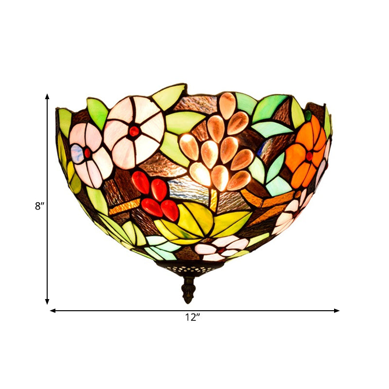 2/3 Lights Flower Ceiling Lighting Tiffany Brass Metal Flush Mount Light for Hallway, 12"/16" Wide Clearhalo 'Ceiling Lights' 'Close To Ceiling Lights' 'Close to ceiling' 'Flush mount' Lighting' 295836