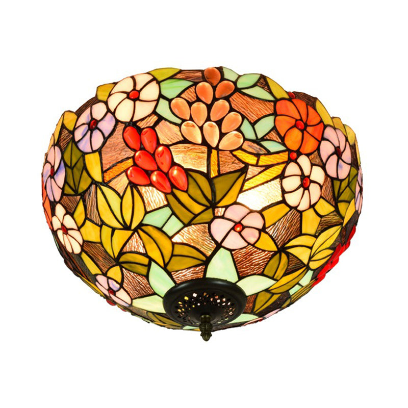 2/3 Lights Flower Ceiling Lighting Tiffany Brass Metal Flush Mount Light for Hallway, 12"/16" Wide Clearhalo 'Ceiling Lights' 'Close To Ceiling Lights' 'Close to ceiling' 'Flush mount' Lighting' 295839