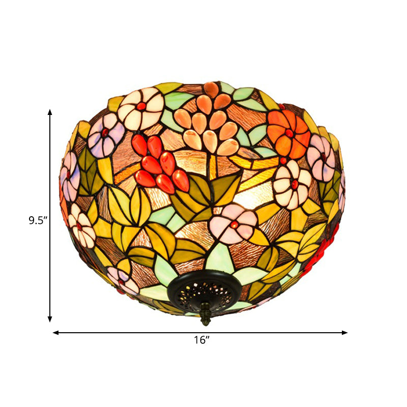 2/3 Lights Flower Ceiling Lighting Tiffany Brass Metal Flush Mount Light for Hallway, 12"/16" Wide Clearhalo 'Ceiling Lights' 'Close To Ceiling Lights' 'Close to ceiling' 'Flush mount' Lighting' 295840