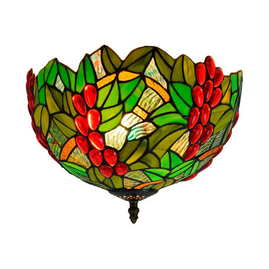 12"/16.5" W Leafy Ceiling Flush Tiffany-Style Metal 2/5 Heads Bronze Flush Mount Lighting Fixture Clearhalo 'Ceiling Lights' 'Close To Ceiling Lights' 'Close to ceiling' 'Flush mount' Lighting' 295844