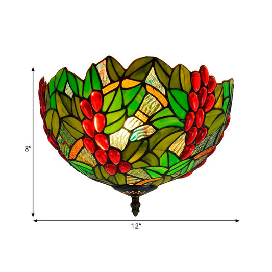 12"/16.5" W Leafy Ceiling Flush Tiffany-Style Metal 2/5 Heads Bronze Flush Mount Lighting Fixture Clearhalo 'Ceiling Lights' 'Close To Ceiling Lights' 'Close to ceiling' 'Flush mount' Lighting' 295845