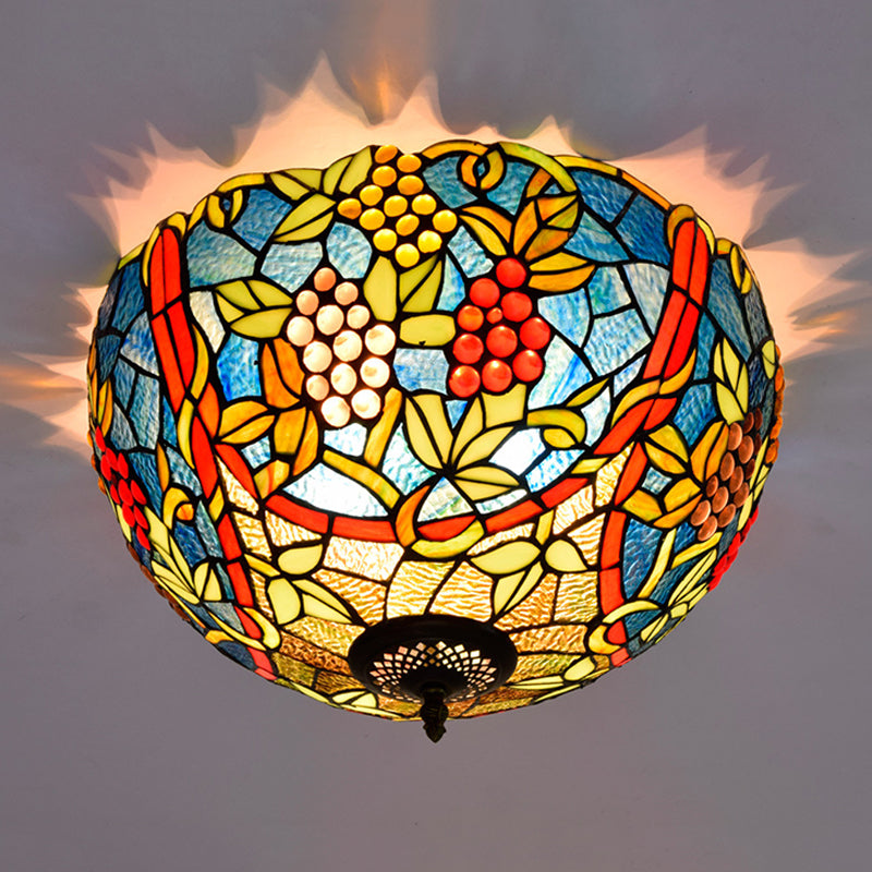 12"/16.5" W Leafy Ceiling Flush Tiffany-Style Metal 2/5 Heads Bronze Flush Mount Lighting Fixture Clearhalo 'Ceiling Lights' 'Close To Ceiling Lights' 'Close to ceiling' 'Flush mount' Lighting' 295847