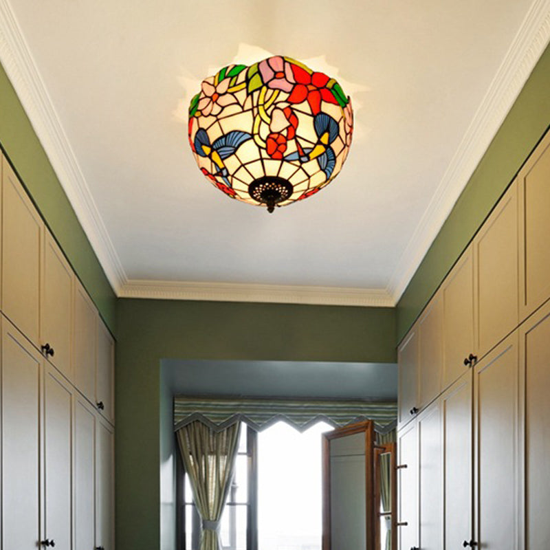 Stained Glass Floral Ceiling Fixture Tiffany 2 Lights Brass Flush Mount Light for Bedroom Brass A Clearhalo 'Ceiling Lights' 'Close To Ceiling Lights' 'Close to ceiling' 'Flush mount' Lighting' 295850