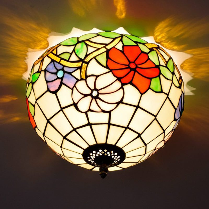 2/3 Lights Peony Ceiling Lighting Tiffany Bronze Stained Glass Flush Mount Light Fixture for Bedroom Bronze A Clearhalo 'Ceiling Lights' 'Close To Ceiling Lights' 'Close to ceiling' 'Flush mount' Lighting' 295900